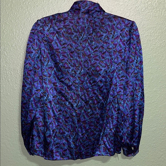Vintage 70s 100% silk blouse SAKOWITZ Francesca of Damon for Starington Peacock - Picture 6 of 8